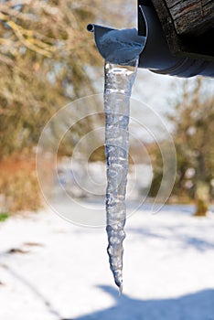 Stalactite of frozen rain water