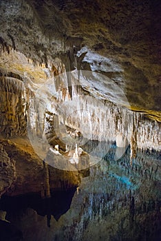 Stalactite illuminated caves in Spain on the island of Mallorca