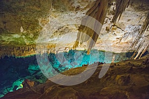 Stalactite illuminated caves in Spain on the island of Mallorca