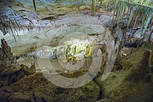 Stalactite illuminated caves in Spain on the island of Mallorca