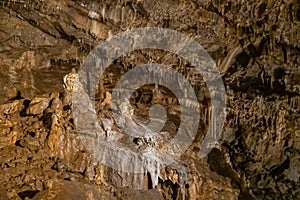 Stalactite and stalagmit mineral formation in a cave