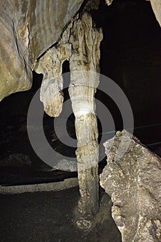 Stalactite and stalagmite formation inside kotumbsar cave