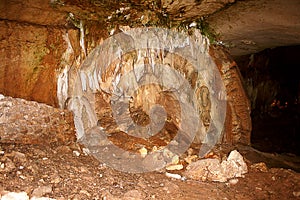 Stalactite and Stalagmite Formations in the Cave of Crimea