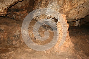 Stalactite and Stalagmite Formations in the Cave of Crimea