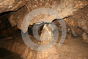 Stalactite and Stalagmite Formations in the Cave of Crimea