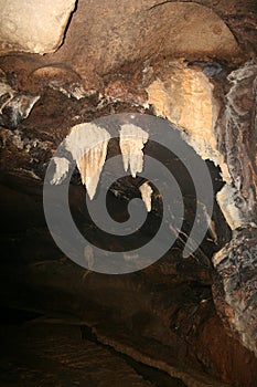 Stalactite and Stalagmite Formations in the Cave of Crimea