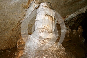 Stalactite and Stalagmite Formations in the Cave of Crimea