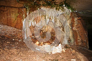 Stalactite and Stalagmite Formations in the Cave of Crimea