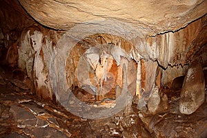 Stalactite and Stalagmite Formations in the Cave of Crimea