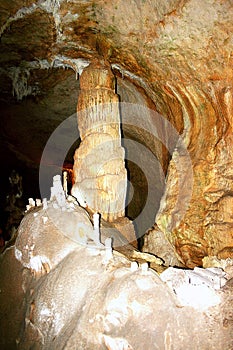 Stalactite and Stalagmite Formations in the Cave of Crimea