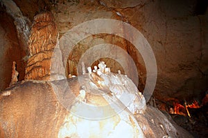 Stalactite and Stalagmite Formations in the Cave of Crimea