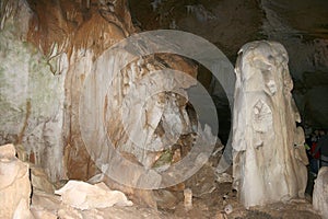 Stalactite and Stalagmite Formations in the Cave of Crimea