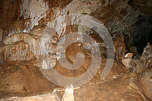 Stalactite and Stalagmite Formations in the Cave of Crimea