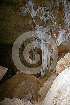 Stalactite and Stalagmite Formations in the Cave of Crimea