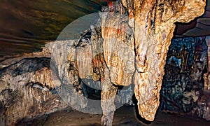 Stalactite and stalagmite formations in the Kutumsar Caves in Bastar District, Chattisgarh, India