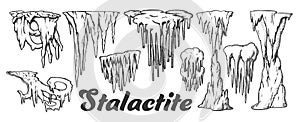Stalactite And Stalagmite Monochrome Set Vector