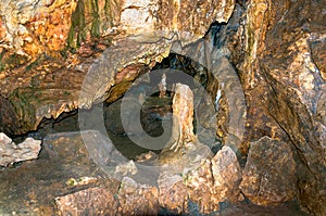 Stalactite, stalagmite walls of the cave. Template for design