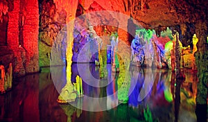 Stalactite and water in karst cave of Gui lin,china