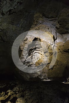 Stalactites hanging from the ceiling of the Belianska cave