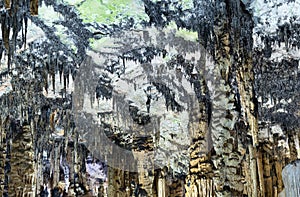 Stalactites inside the cave, interior