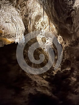 Stalactites and Stalagmite and other rock formations inside the Big Room in Carlsbad Cavern