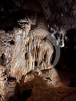 Stalactites and Stalagmite and other rock formations inside the Big Room in Carlsbad Cavern