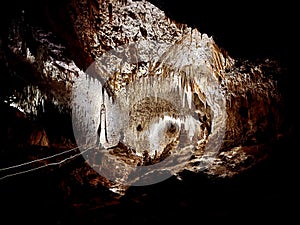 Stalactites and Stalagmite and other rock formations inside the Big Room in Carlsbad Cavern