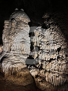 Stalactites and Stalagmite and other rock formations inside the Big Room in Carlsbad Cavern