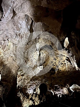 Stalactites and Stalagmite and other rock formations inside the Big Room in Carlsbad Cavern