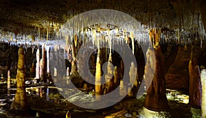 Stalactites and stalagmites in a cave