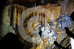 Stalactites and stalagmites in the cave.