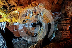 Stalactites and stalagmites in the cave.