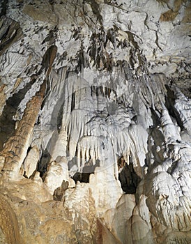 Stalactites and stalagmites in the cave