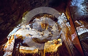 Stalactites and stalagmites in a cave