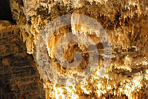 Stalactites and stalagmites  in the cave of the Grandes Canalettes