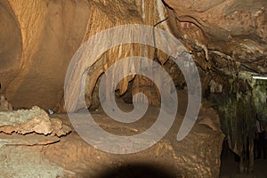 Stalactites and stalagmites in a cave Khao Kob, Trang Province T