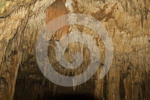 Stalactites and stalagmites in a cave Khao Kob, Trang Province T