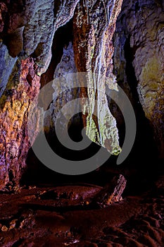 Stalactites and stalagmites formations of callao cave, philippines