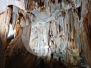 Stalactites and stalagmites in a karst cave