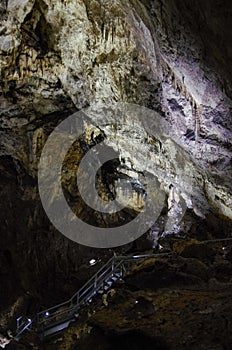 Stalactites and stalagmites in Valea Cetatii Cave, Rasnov, Romania