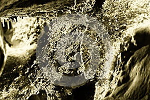 Stalagmite with color light in the cave