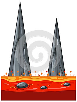 Stalagmite with hot lava in cartoon style