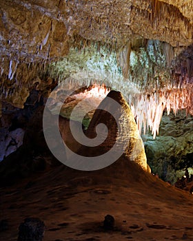 A Stalagmite and Large Flowstone, Carlsbad Caverns