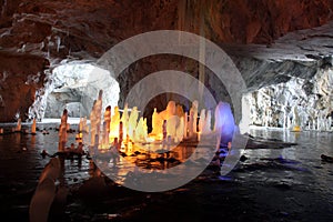 Stalagmite in marble cave, Russia