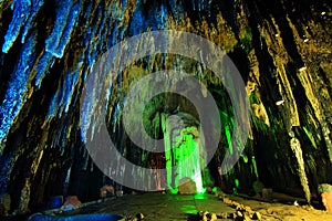 Stalagmite and stalactite in the cave