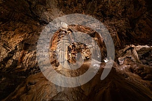 Stalagmite and stalactite at Valporquero cave