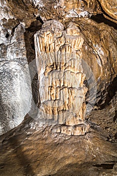 Stalagmite in Womans Cave, Gorj county, Romania.