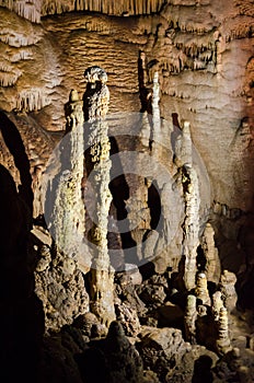 Stalagmites. Cave Emine Bair Khosar in Crimea.