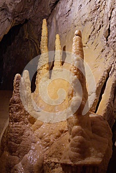 Stalagmites in cavern