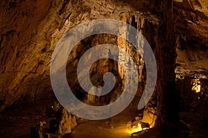 Stalagmites in grotto photo